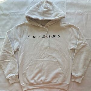 FRIENDS logo white long sleeve kangaroo pocket‎ hoodie women’s small